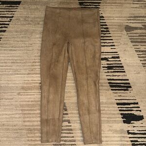 Spanx Faux Suede Pant High Waisted WMNS M Camel Slim Fit Stretchy Control Work